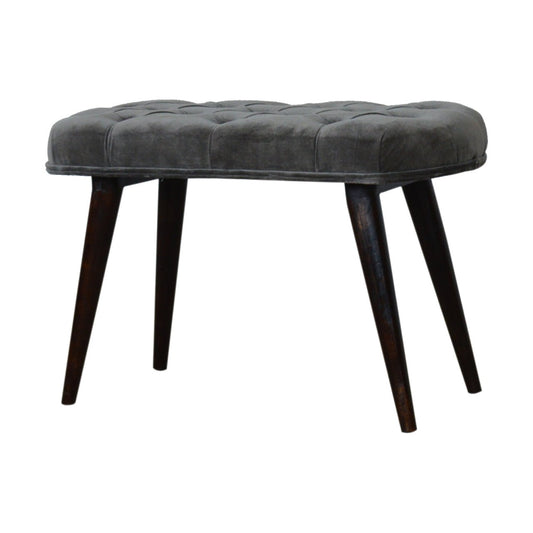 Grey Cotton Velvet Deep Button Bench - SILVIONIX