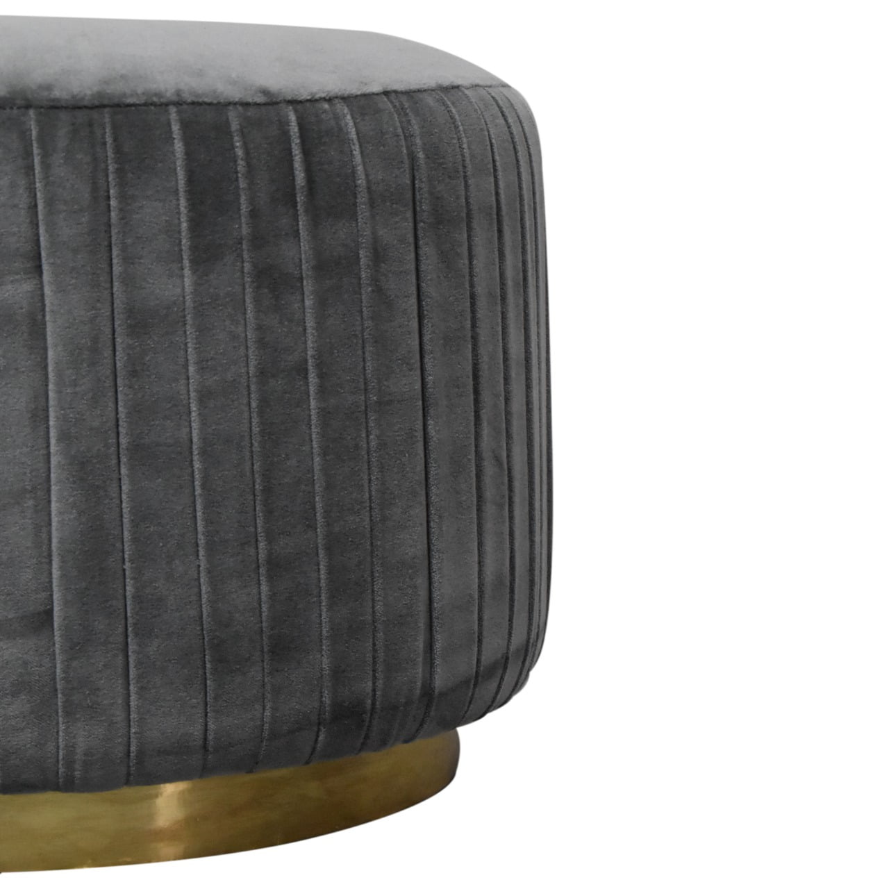 Grey Cotton Velvet Pleated Footstool with Gold Base - SILVIONIX