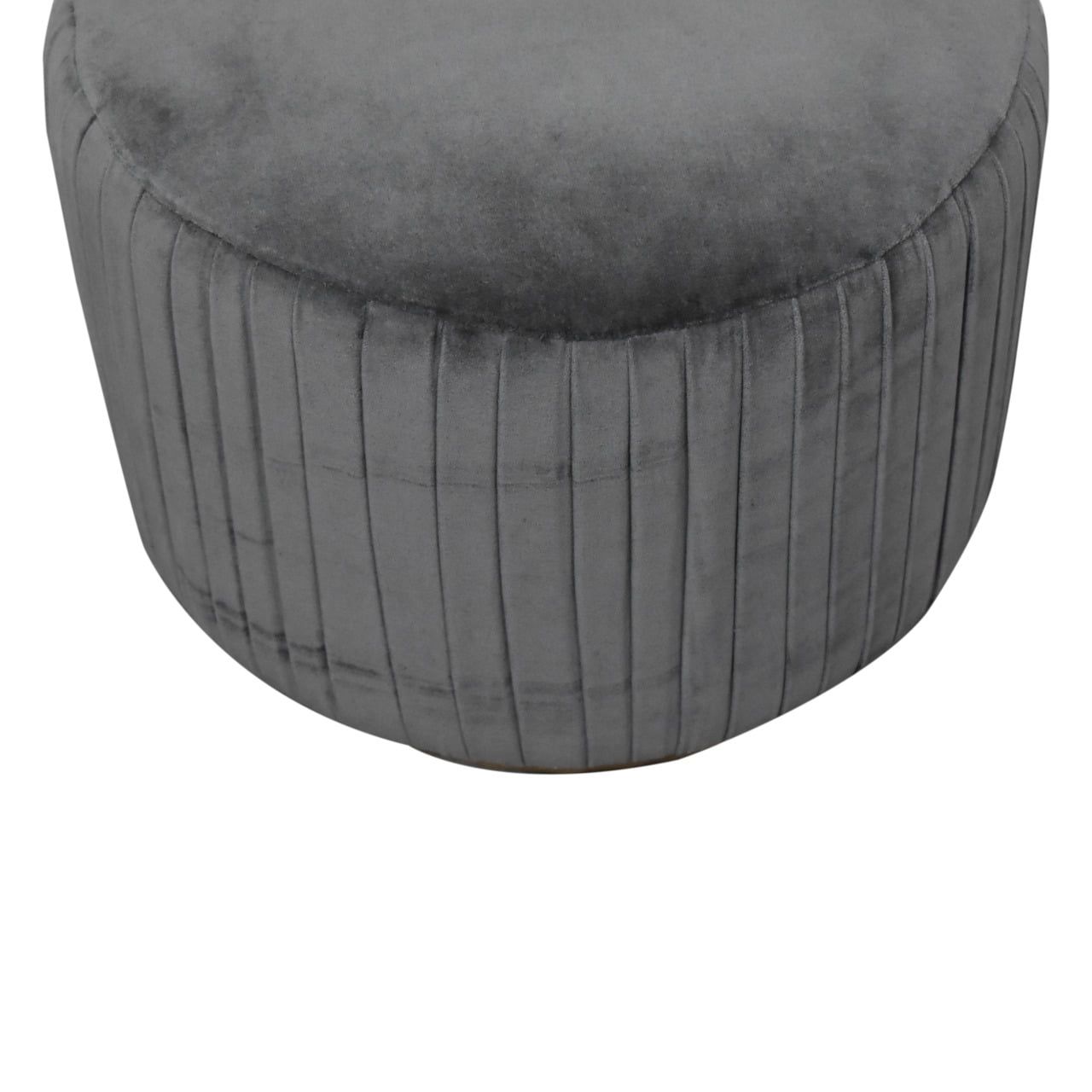 Grey Cotton Velvet Pleated Footstool with Gold Base - SILVIONIX