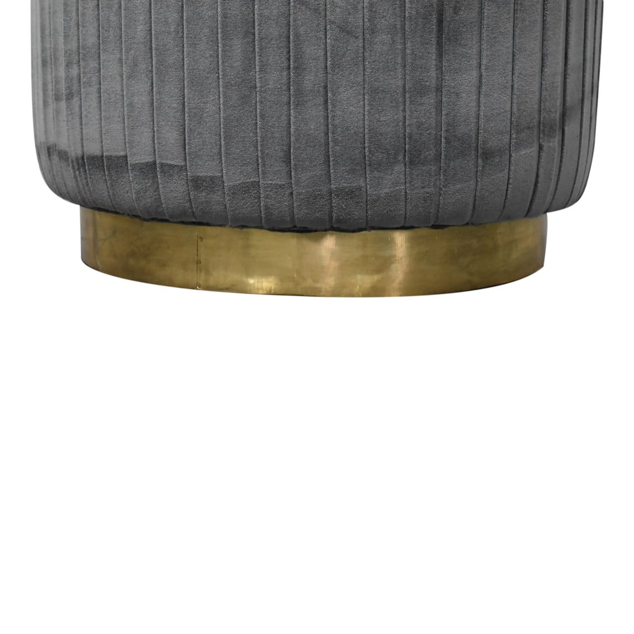 Grey Cotton Velvet Pleated Footstool with Gold Base - SILVIONIX