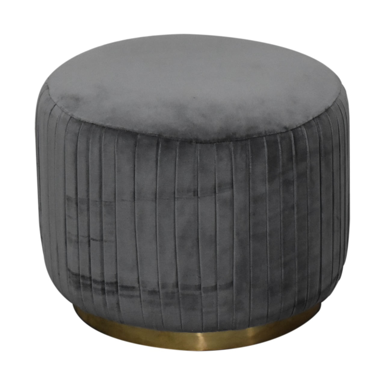 Grey Cotton Velvet Pleated Footstool with Gold Base - SILVIONIX