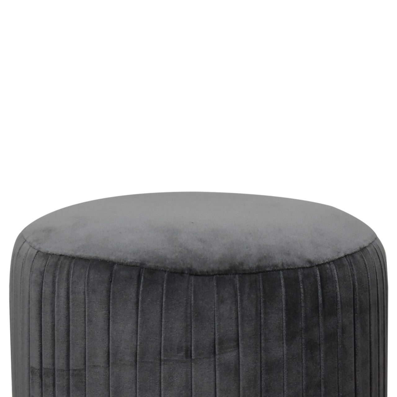 Grey Cotton Velvet Pleated Footstool with Gold Base - SILVIONIX