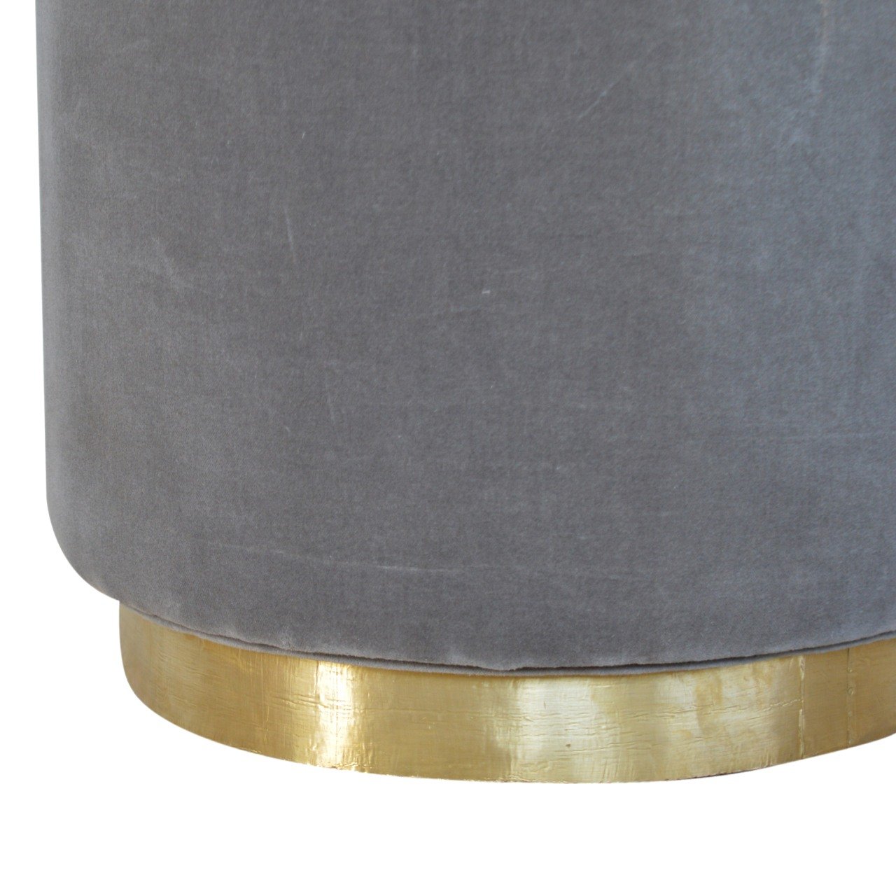 Grey Velvet Footstool with Gold Base - SILVIONIX