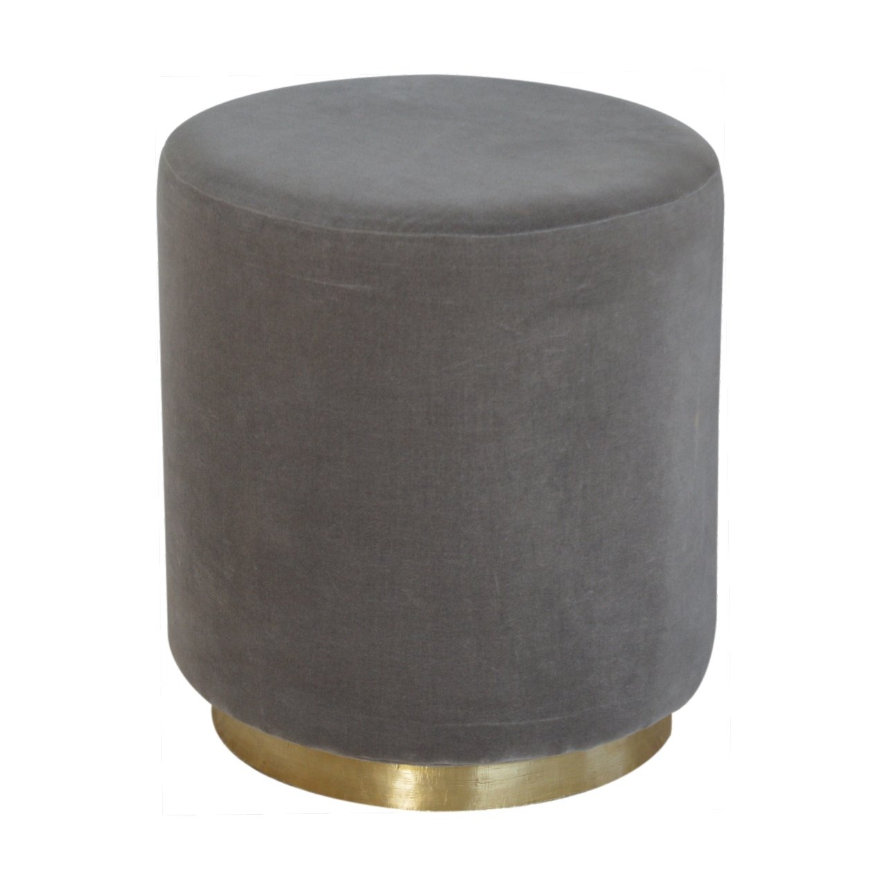 Grey Velvet Footstool with Gold Base - SILVIONIX