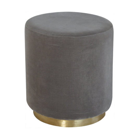 Grey Velvet Footstool with Gold Base - SILVIONIX