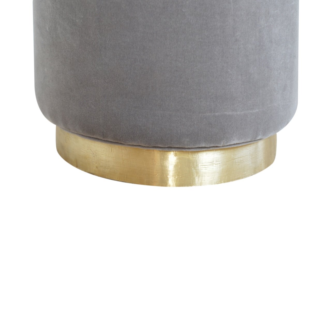 Grey Velvet Footstool with Gold Base - SILVIONIX