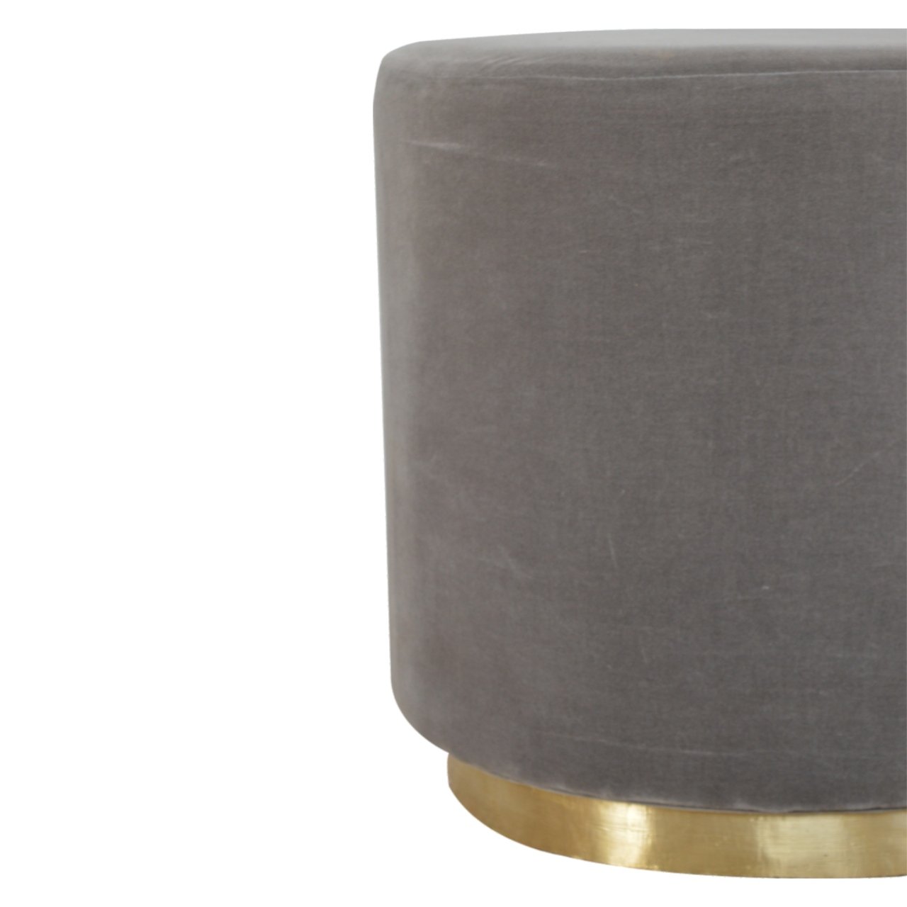 Grey Velvet Footstool with Gold Base - SILVIONIX