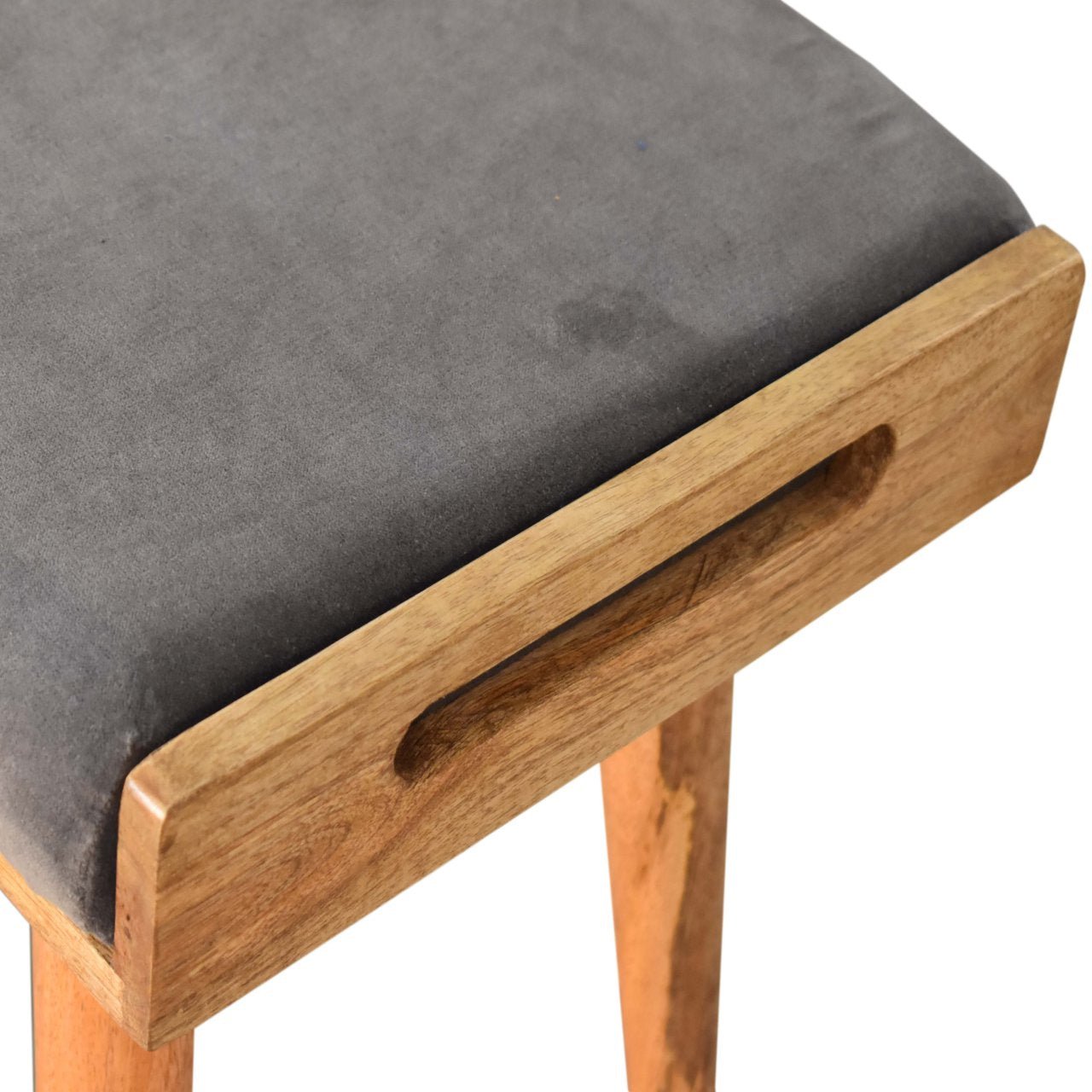 Grey Velvet Tray Style Footstool - SILVIONIX