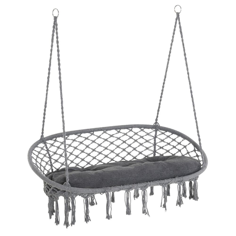 Hanging Hammock Chair Cotton Rope Swing & Metal Frame Large Macrame, Dark Grey - SILVIONIX