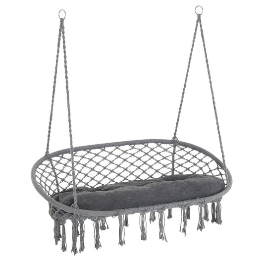 Hanging Hammock Chair Cotton Rope Swing & Metal Frame Large Macrame, Dark Grey - SILVIONIX