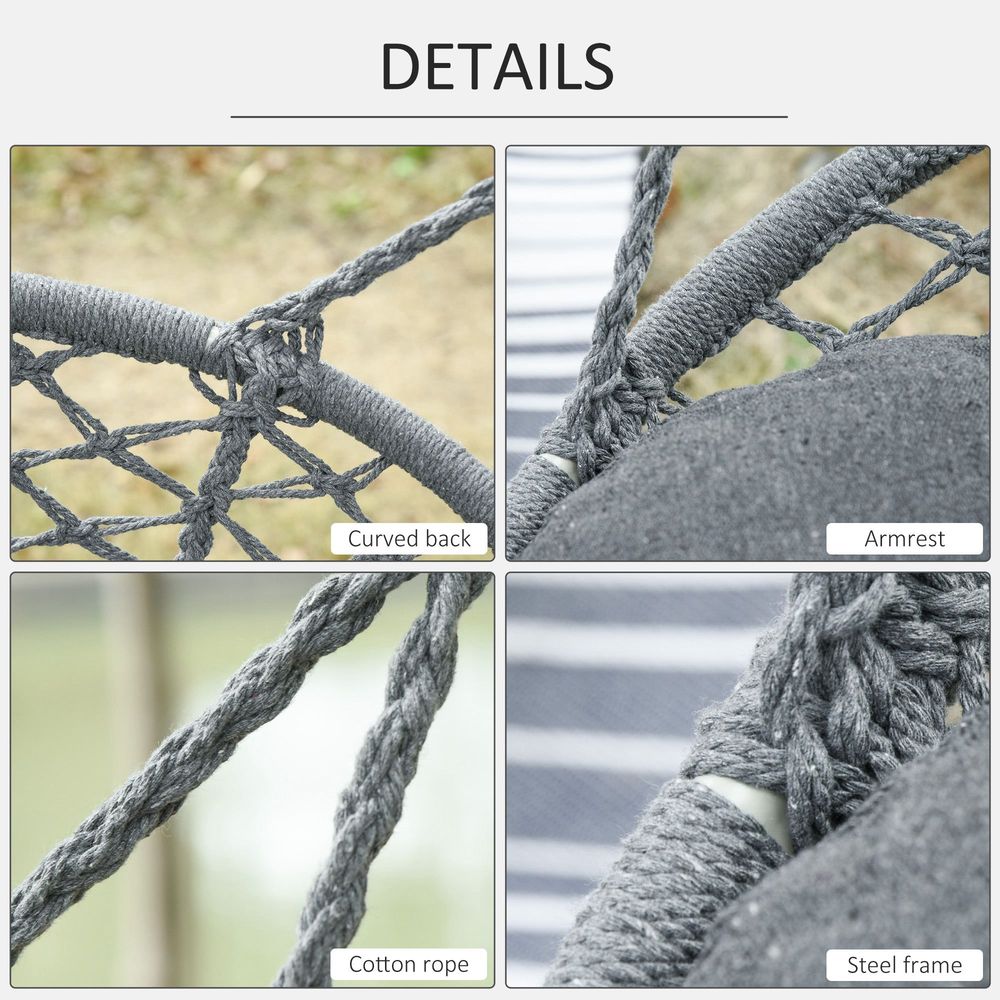 Hanging Hammock Chair Cotton Rope Swing & Metal Frame Large Macrame, Dark Grey - SILVIONIX