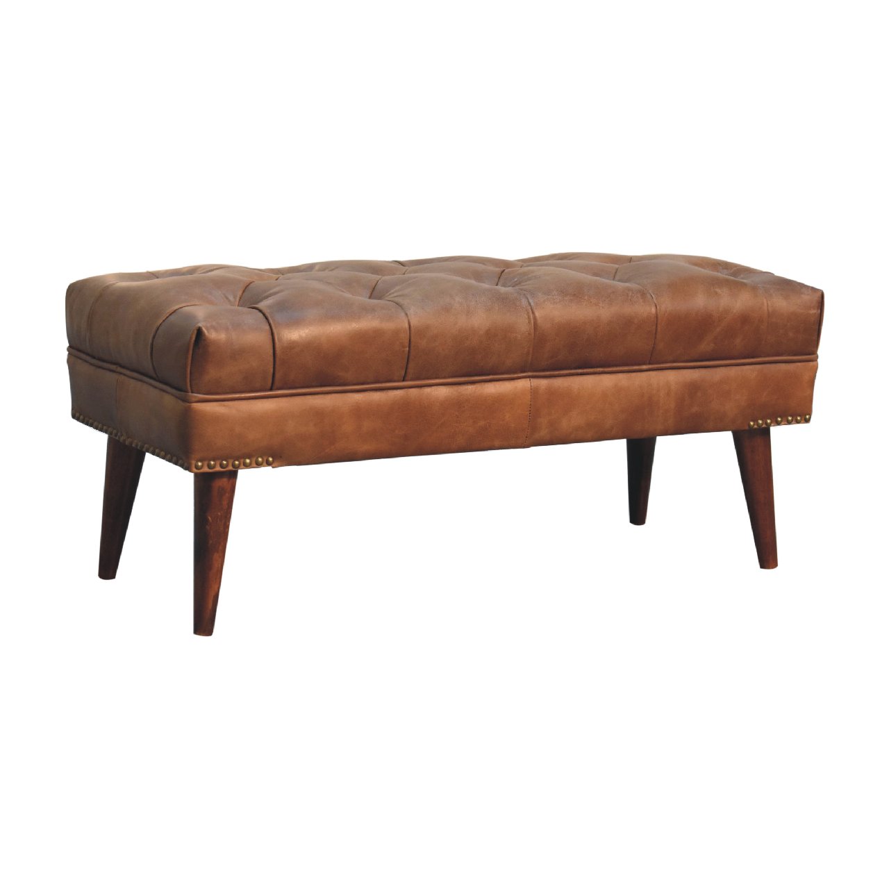 Harbour Brown Leather Bench - SILVIONIX