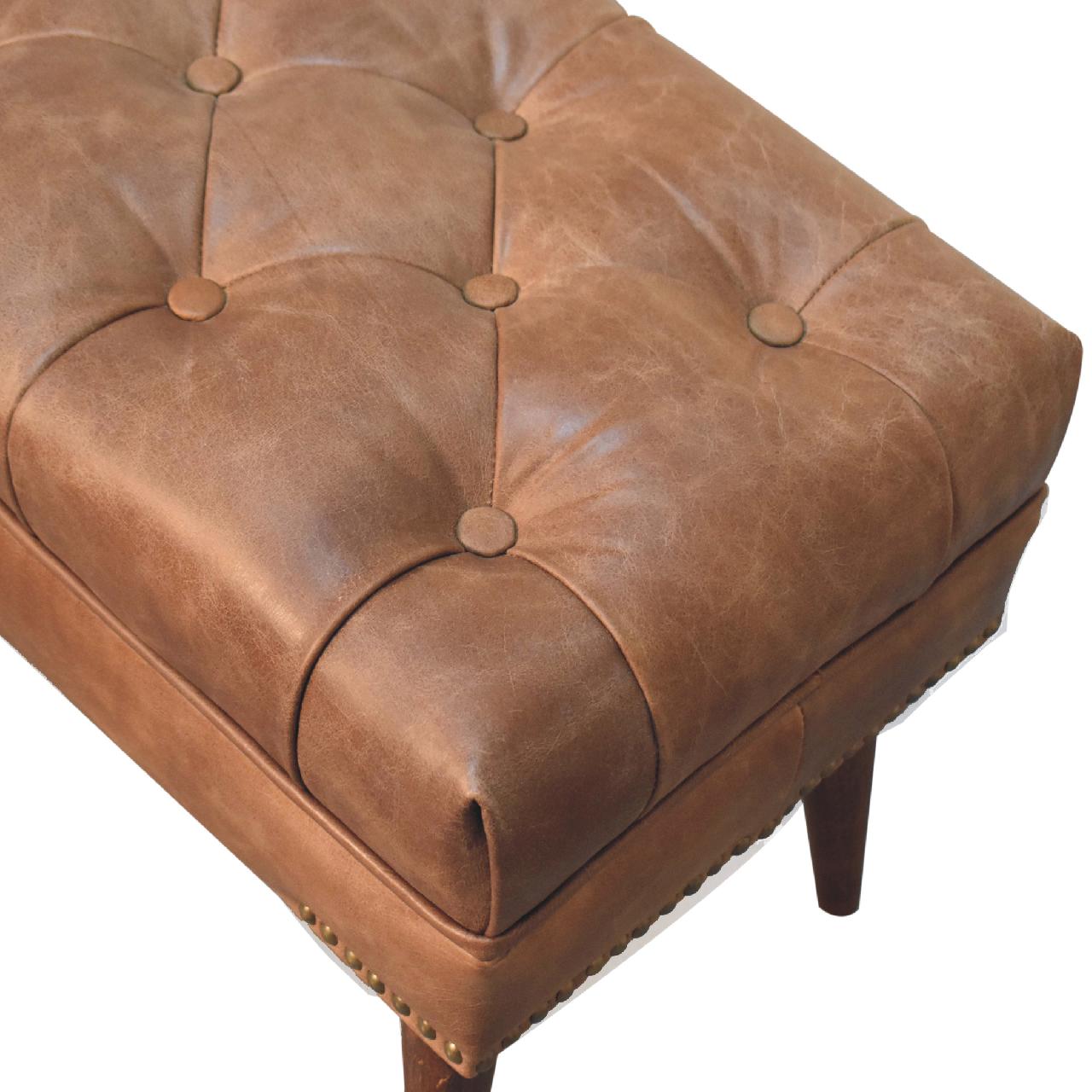 Harbour Brown Leather Bench - SILVIONIX