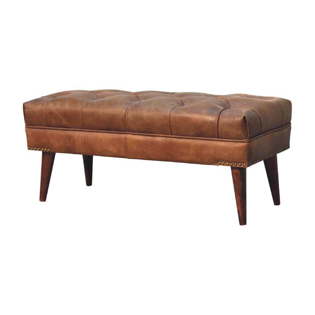 Harbour Brown Leather Bench - SILVIONIX