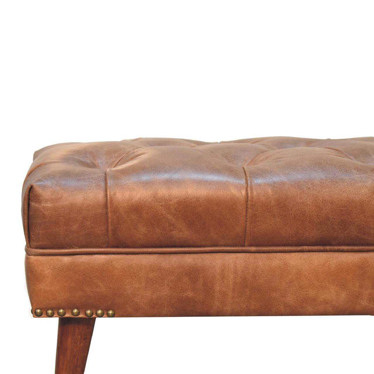 Harbour Brown Leather Bench - SILVIONIX