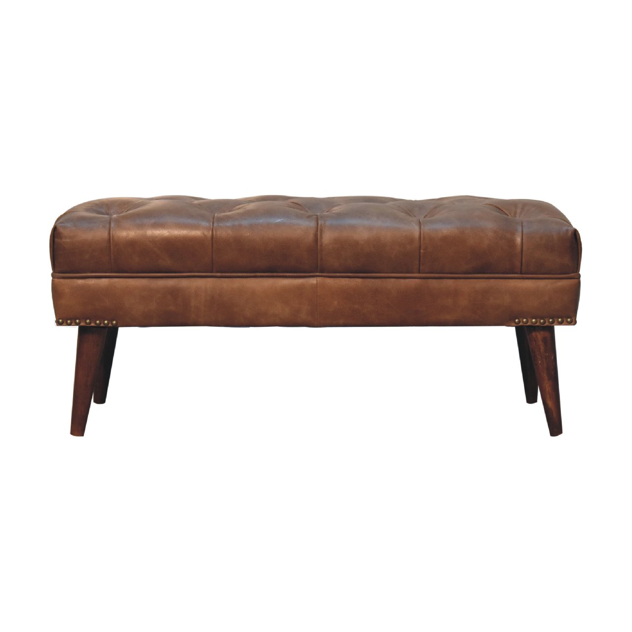 Harbour Brown Leather Bench - SILVIONIX