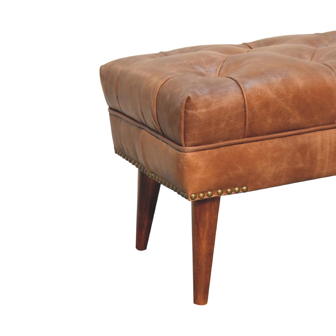 Harbour Brown Leather Bench - SILVIONIX