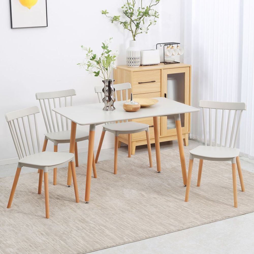 HOMCOM 5 Piece Dining Table and Chairs Set with Wood Legs for Small Spaces - SILVIONIX