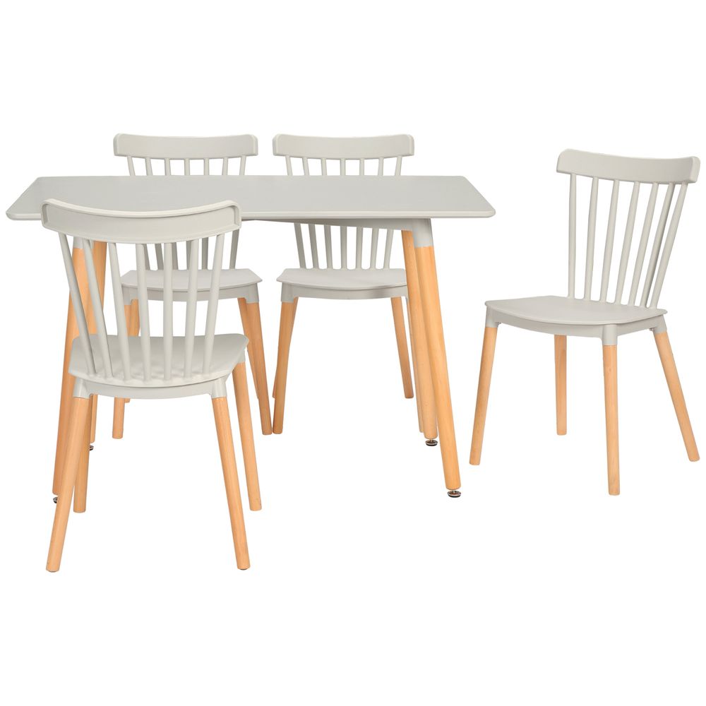 HOMCOM 5 Piece Dining Table and Chairs Set with Wood Legs for Small Spaces - SILVIONIX