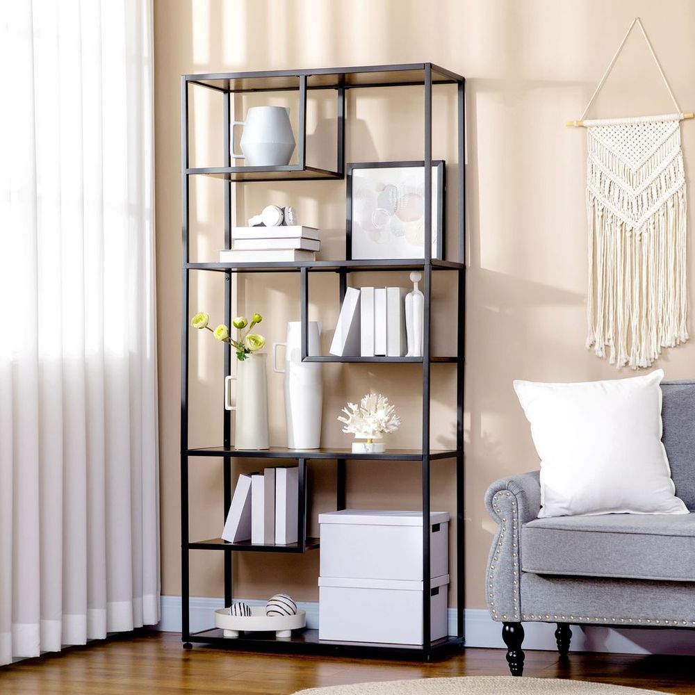 HOMCOM 7 Tier Storage Shelves, Free Standing Book Shelf for Study, Living Room - SILVIONIX