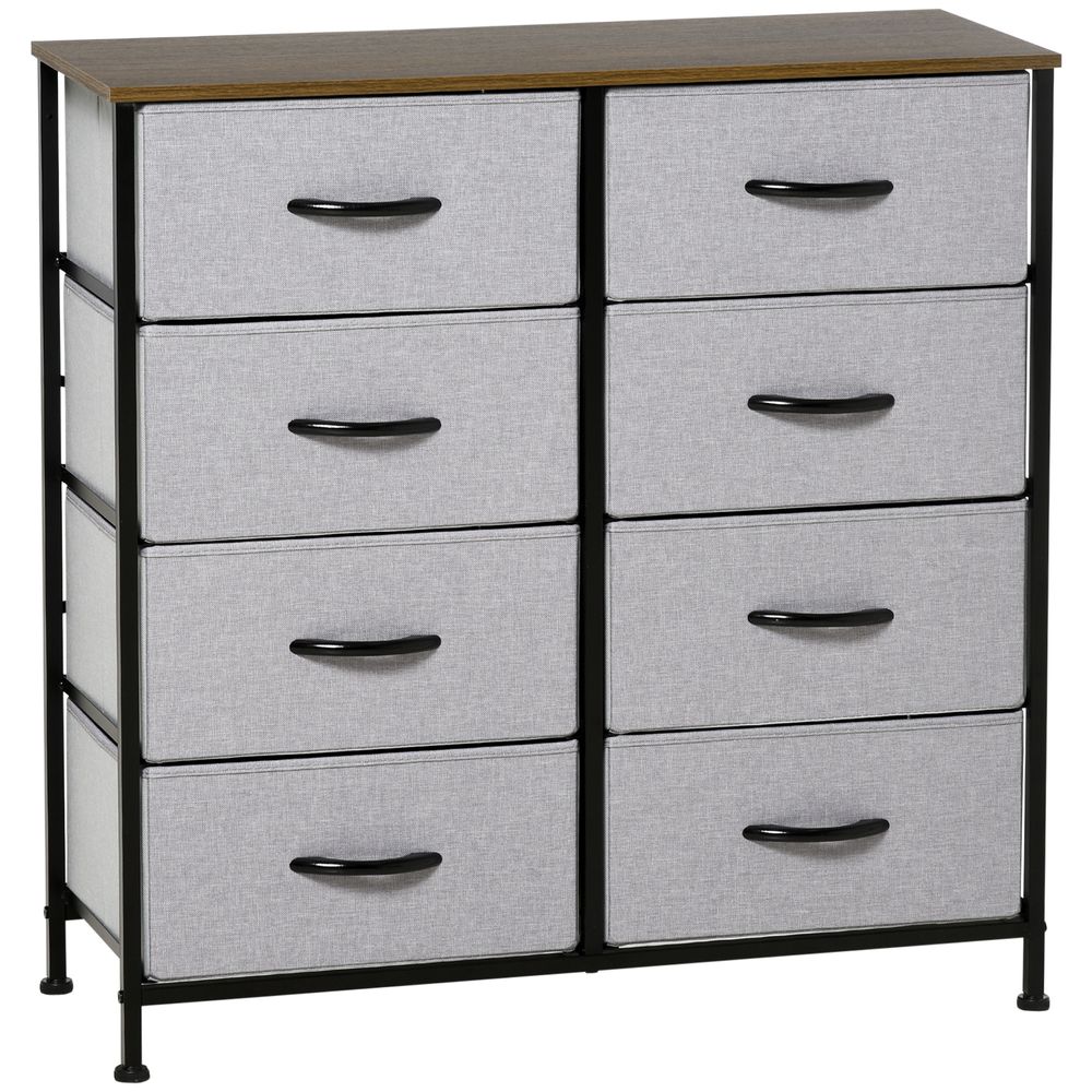 HOMCOM 8 Drawer Fabric Chest of Drawers w/ Wooden Top for Closet Hallway Grey - SILVIONIX