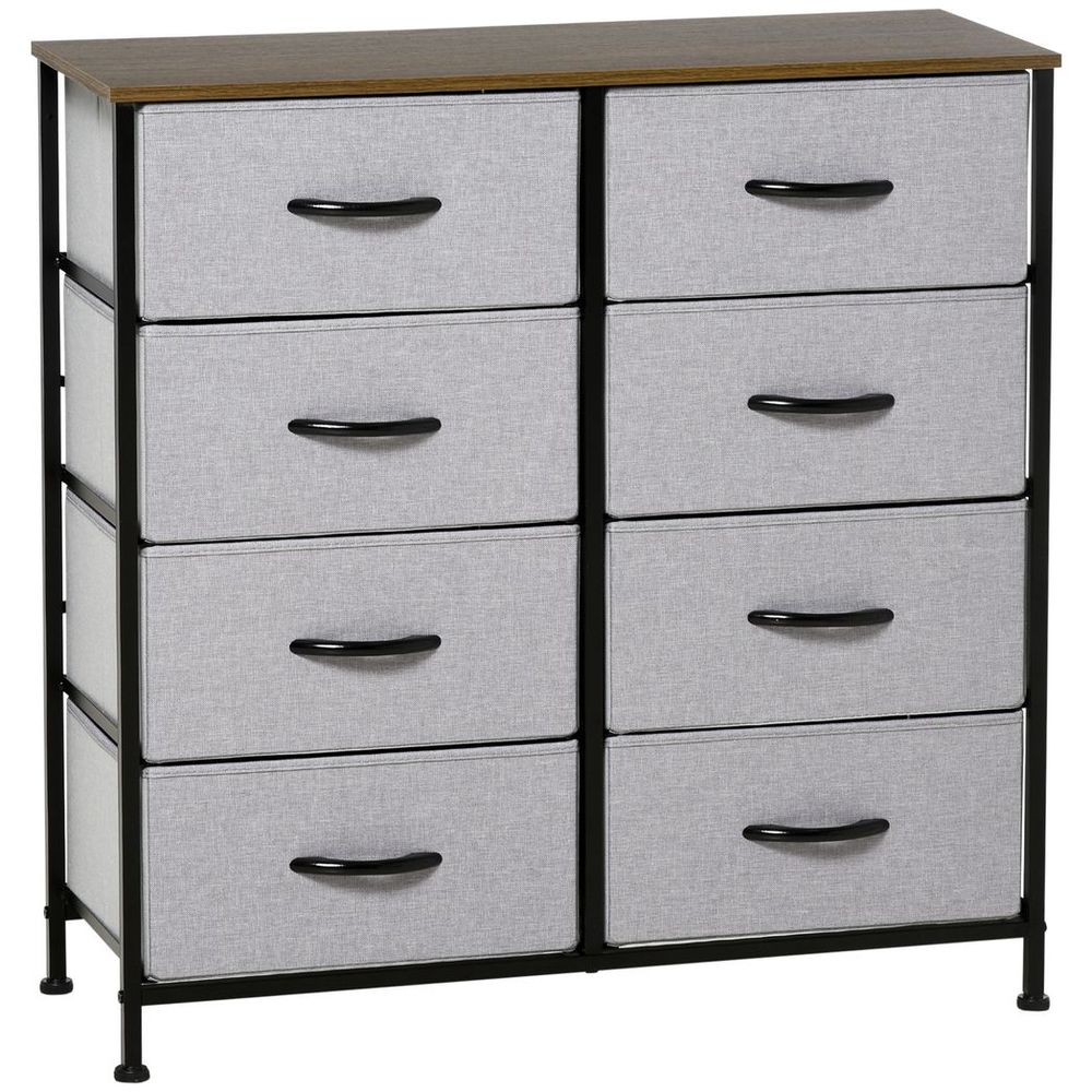 HOMCOM 8 Drawer Fabric Chest of Drawers w/ Wooden Top for Closet Hallway Grey - SILVIONIX