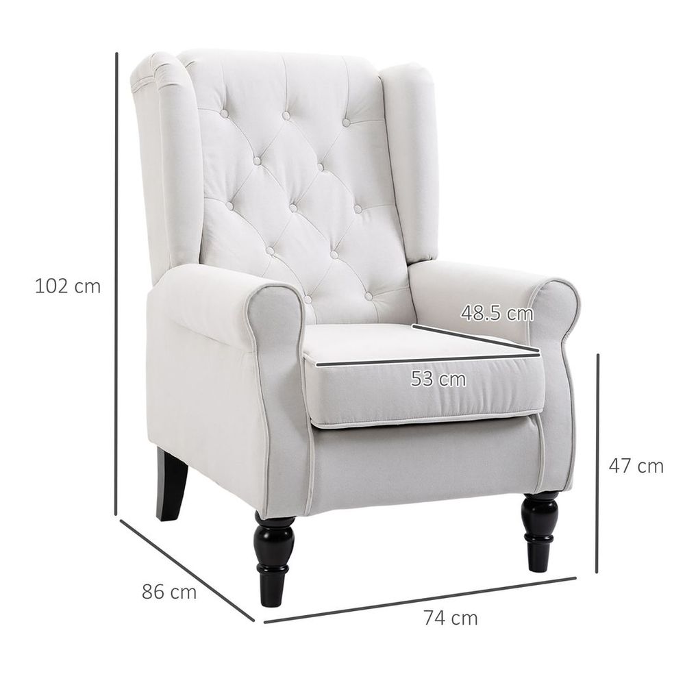 HOMCOM Accent Armchair Home Furniture Retro Tufted Club Wood Fabric Cream White - SILVIONIX