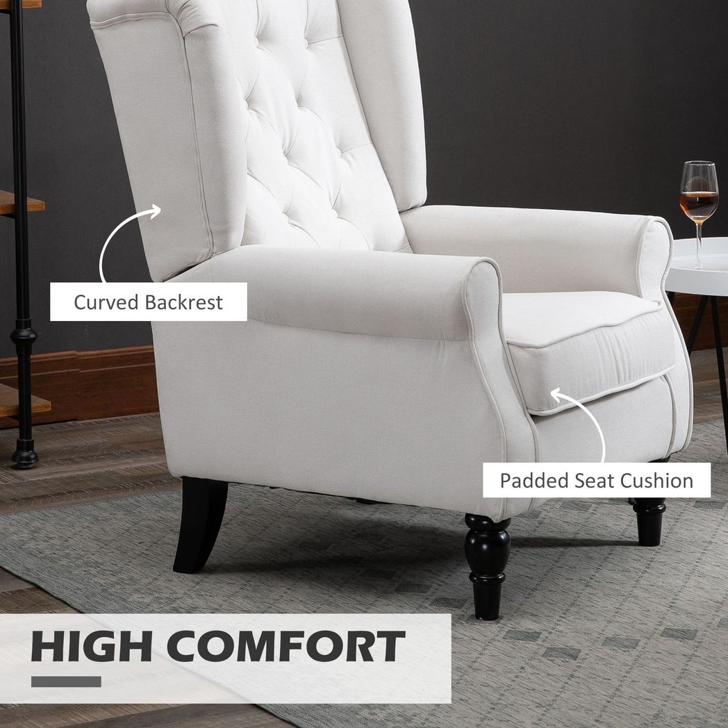 HOMCOM Accent Armchair Home Furniture Retro Tufted Club Wood Fabric Cream White - SILVIONIX