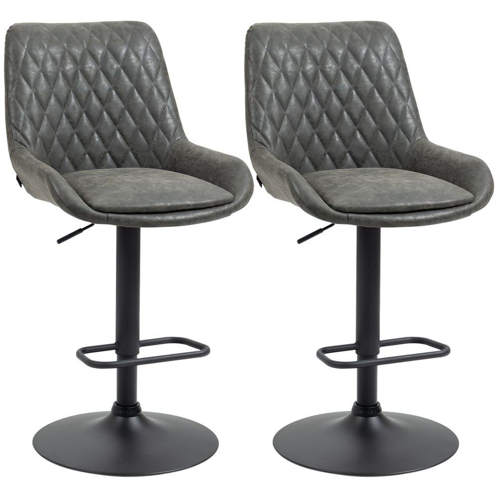 HOMCOM Bar Stools Set of 2, Adjustable Bar Chairs 360° Swivel for Kitchen Grey - SILVIONIX