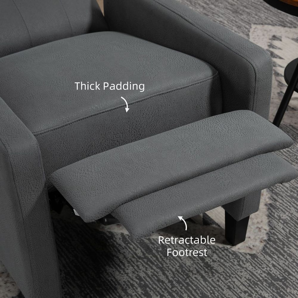 HOMCOM Button Tufted Microfibre Cloth Recliner Armchair for Living Room, Grey - SILVIONIX