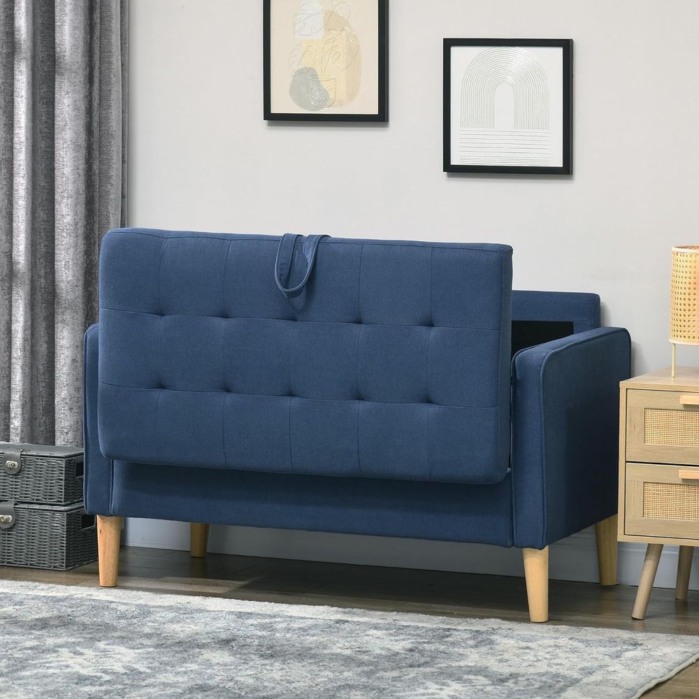 HOMCOM Compact Loveseat Sofa 2 Seater Sofa with Storage and Wood Legs Blue - SILVIONIX