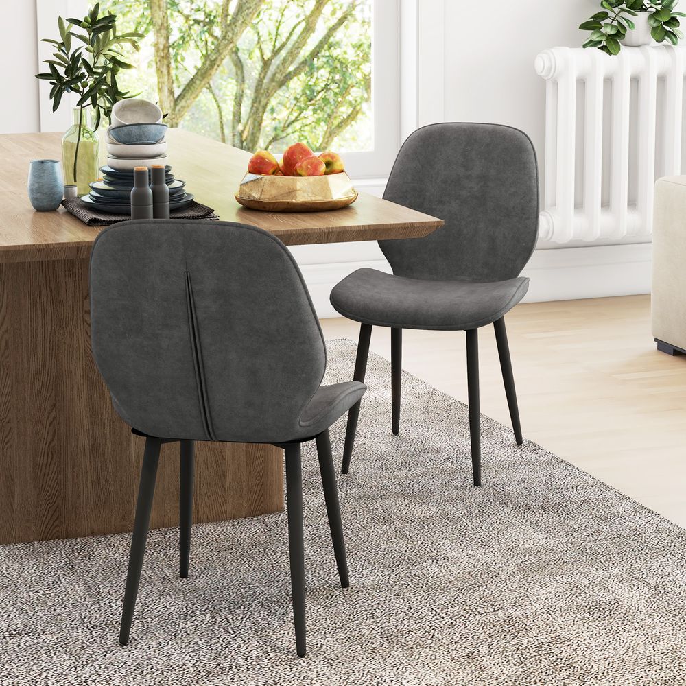 HOMCOM Dining Chairs Set of 2, Upholstered Kitchen Chairs with Metal Legs, Grey - SILVIONIX