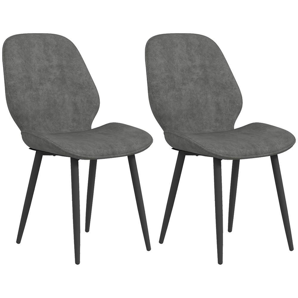 HOMCOM Dining Chairs Set of 2, Upholstered Kitchen Chairs with Metal Legs, Grey - SILVIONIX