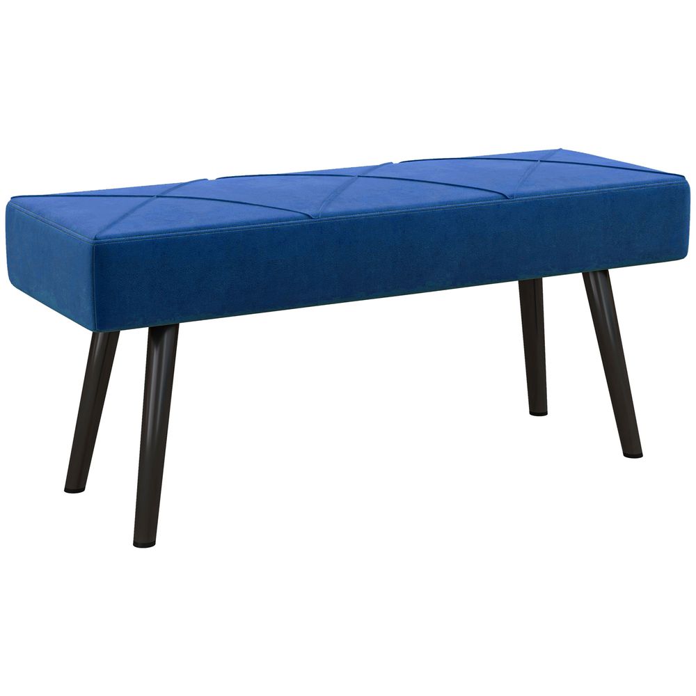 HOMCOM End of Bed Bench, Upholstered Hallway Bedroom with Steel Legs, Blue - SILVIONIX