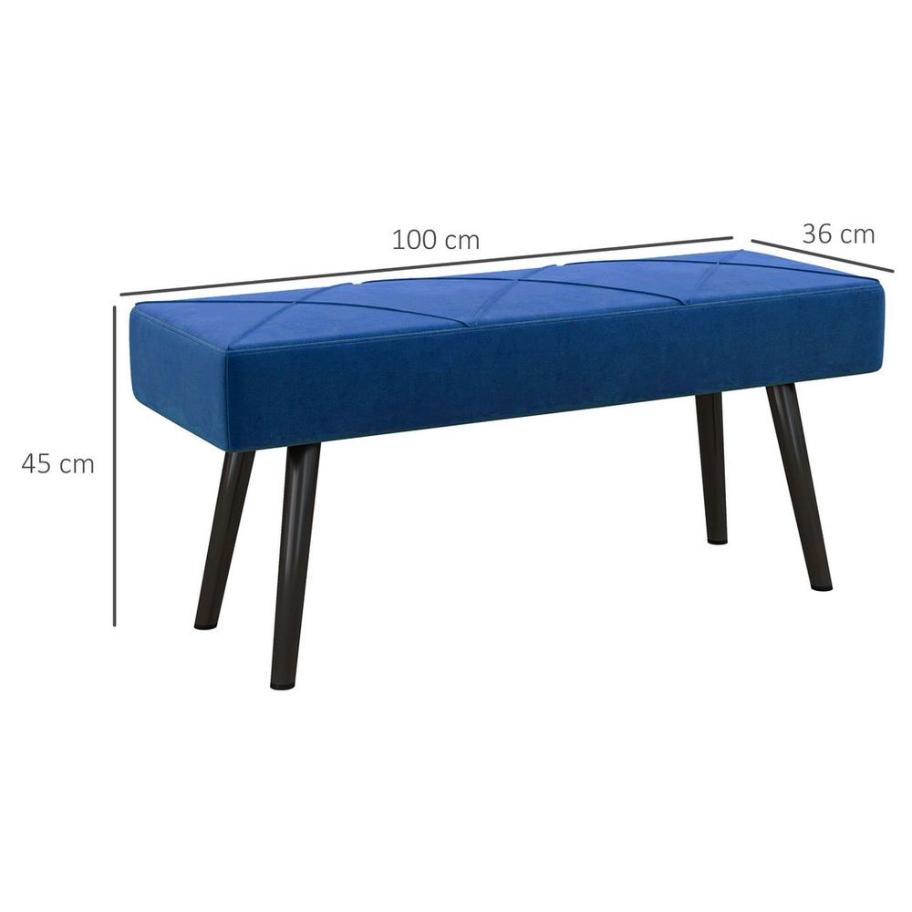 HOMCOM End of Bed Bench, Upholstered Hallway Bedroom with Steel Legs, Blue - SILVIONIX