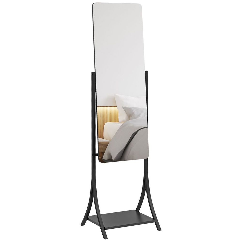 HOMCOM Freestanding Full Length Mirror Adjustable Full Body Mirror w/ Shelf - SILVIONIX