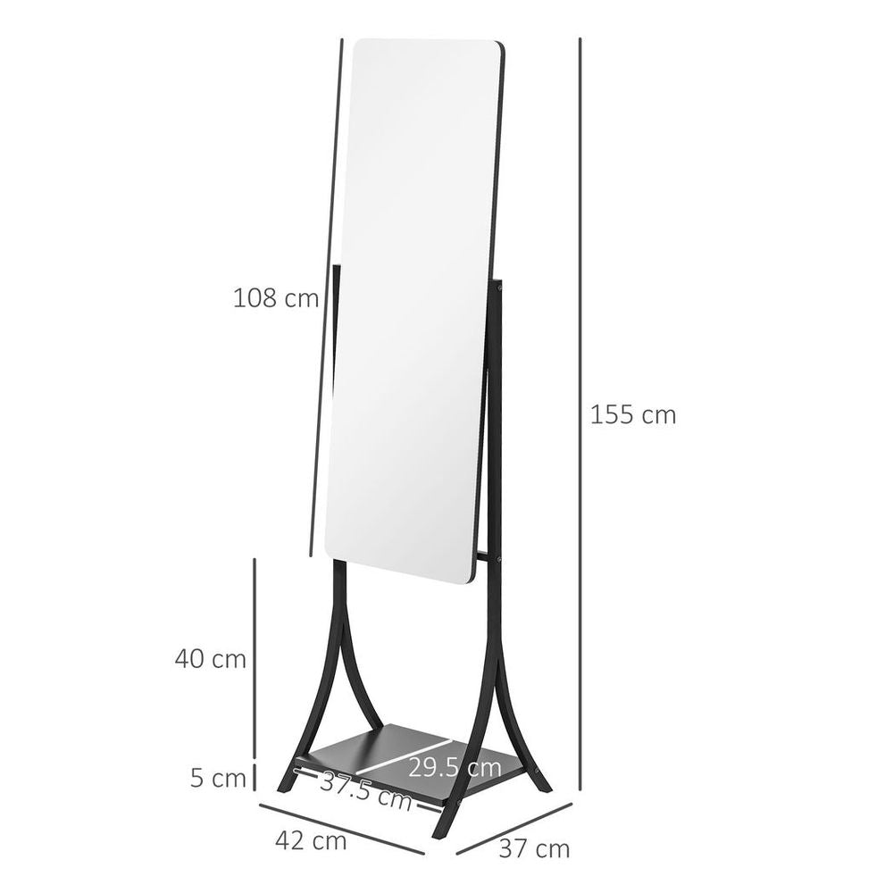 HOMCOM Freestanding Full Length Mirror Adjustable Full Body Mirror w/ Shelf - SILVIONIX