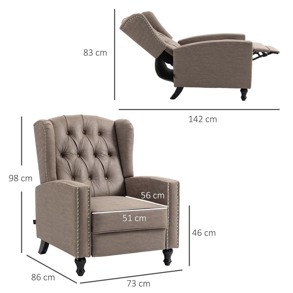 HOMCOM Marble Effect Manual Reclining Armchair w/ Footrest Studs Wood Legs Brown - SILVIONIX