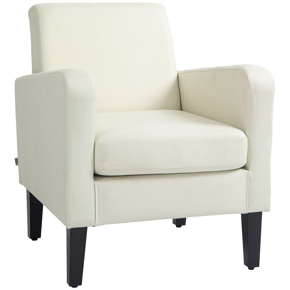 HOMCOM Modern Armchair Accent Chair with Rubber Wood Leg for Bedroom Cream White - SILVIONIX