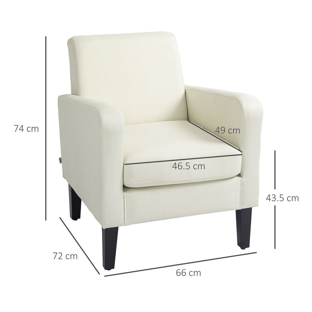 HOMCOM Modern Armchair Accent Chair with Rubber Wood Leg for Bedroom Cream White - SILVIONIX