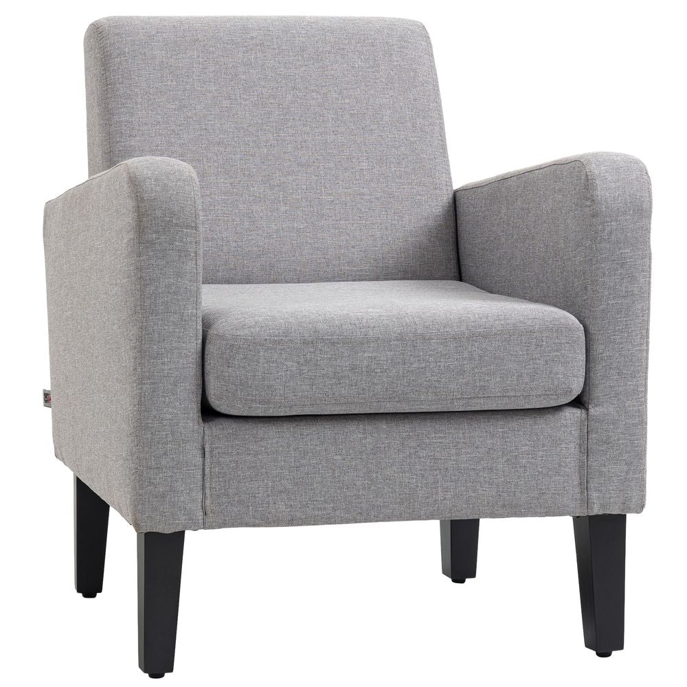 HOMCOM Modern Armchair Accent Chair with Rubber Wood Legs for Bedroom Light Grey - SILVIONIX