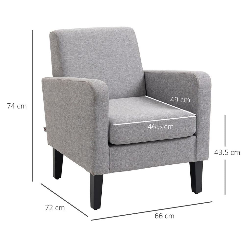 HOMCOM Modern Armchair Accent Chair with Rubber Wood Legs for Bedroom Light Grey - SILVIONIX