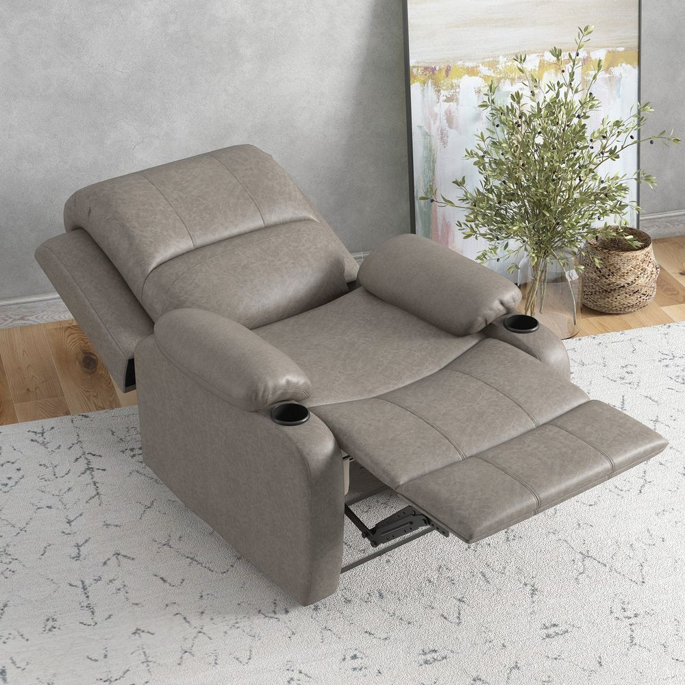 HOMCOM Recliner Armchair for Living Room, Recliner Chair with Cup Holder - SILVIONIX