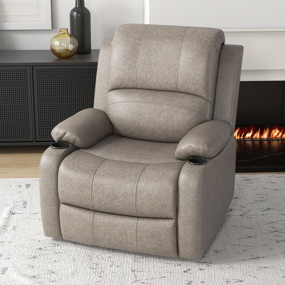 HOMCOM Recliner Armchair for Living Room, Recliner Chair with Cup Holder - SILVIONIX