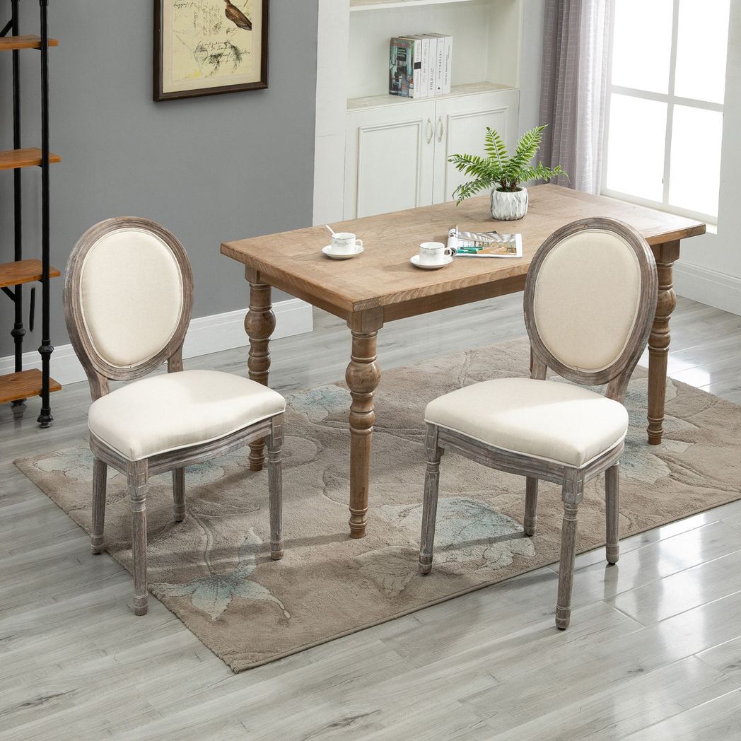 HOMCOM Set of 2 Elegant French - Style Dining Chairs w/ Wood Frame Foam Seat Cream - SILVIONIX