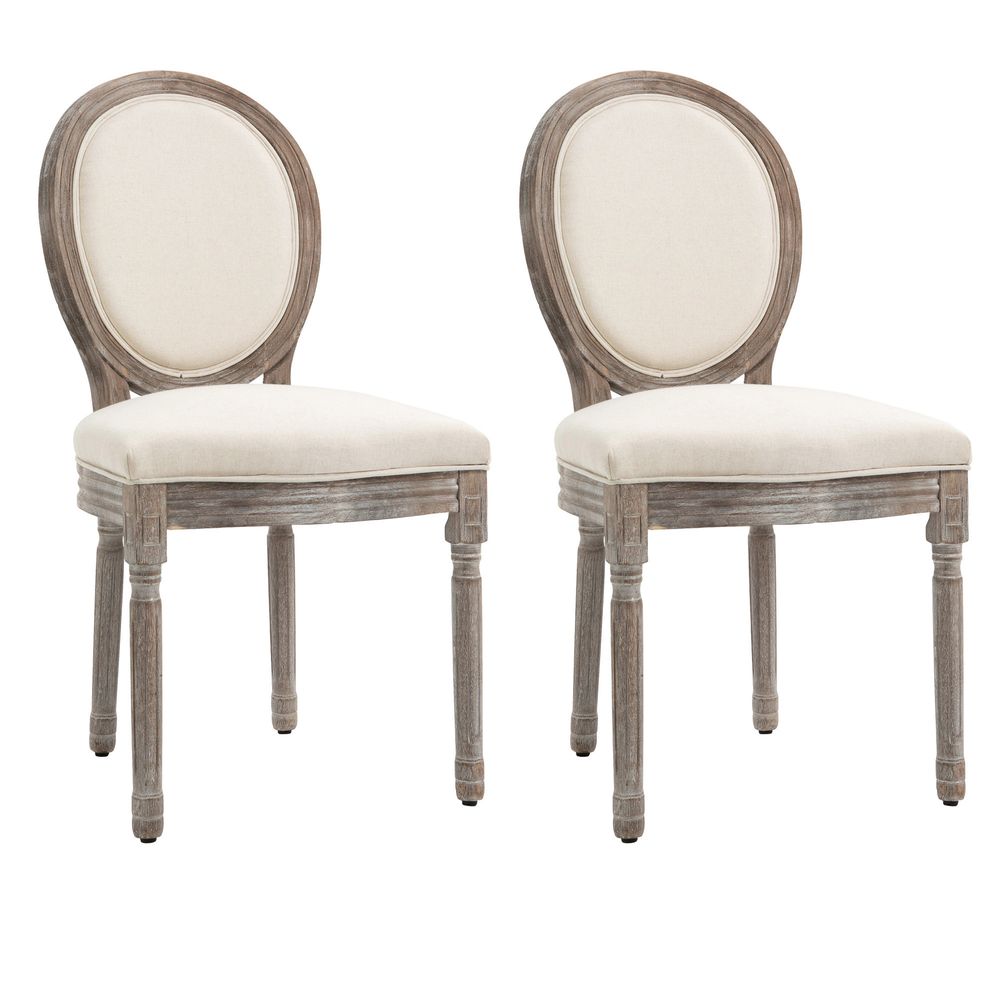 HOMCOM Set of 2 Elegant French - Style Dining Chairs w/ Wood Frame Foam Seat Cream - SILVIONIX