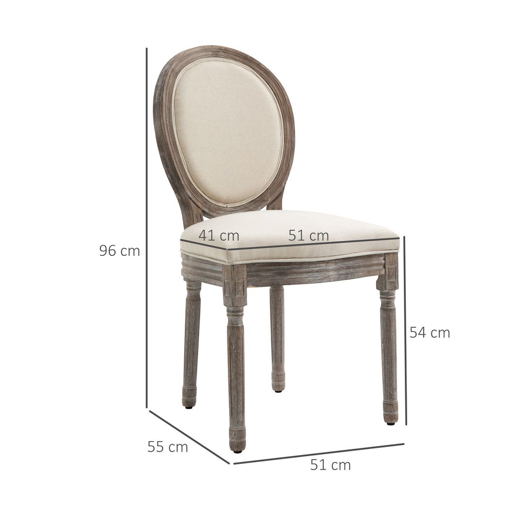 HOMCOM Set of 2 Elegant French - Style Dining Chairs w/ Wood Frame Foam Seat Cream - SILVIONIX