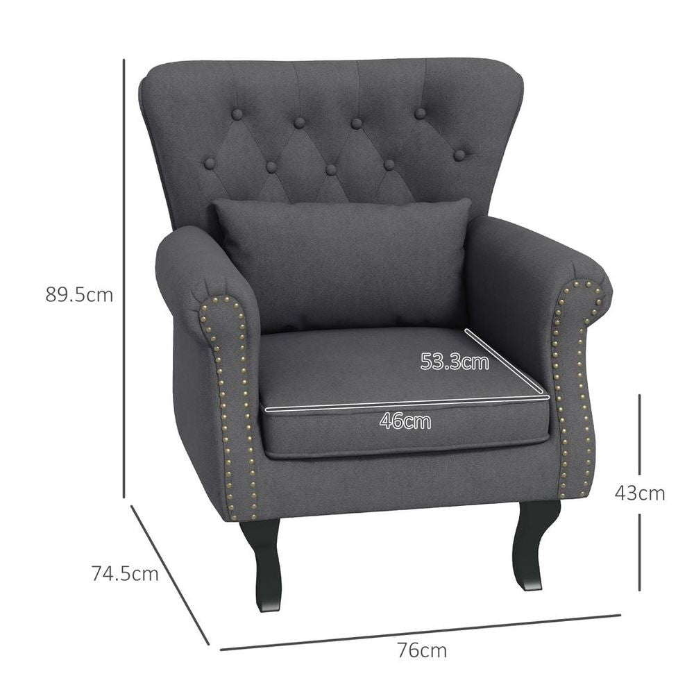 HOMCOM Vintage Armchair Wingback Accent Chair with Naihead Trim Dark Grey - SILVIONIX