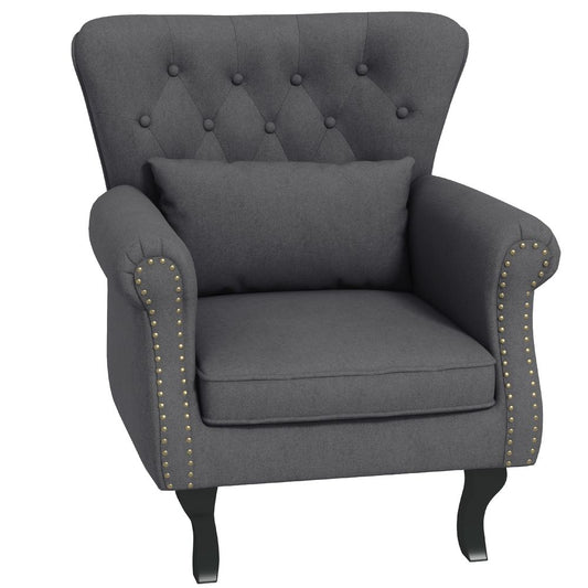 HOMCOM Vintage Armchair Wingback Accent Chair with Naihead Trim Dark Grey - SILVIONIX