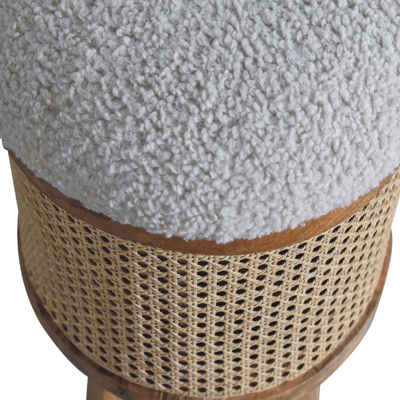 IN3460 - Rattan Footstool with Boucle Seat - SILVIONIX